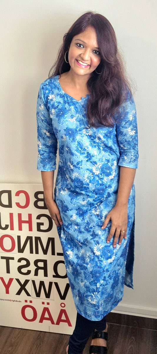 Ocean Bloom Hakoba Cotton Kurti