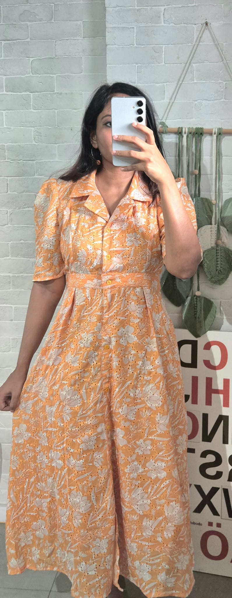 Peach Floral Hakoba Cotton Dress